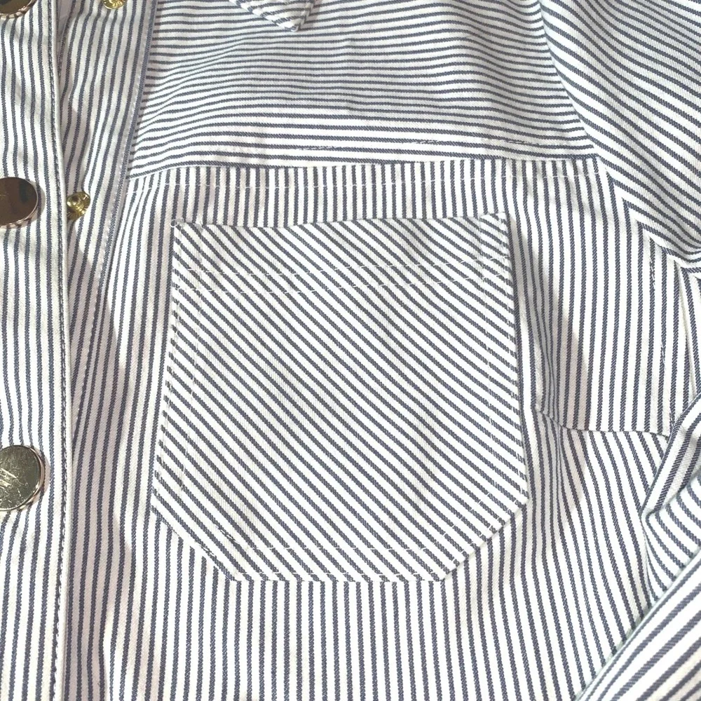 Chico's Striped Button Front Jacket Gold Button Accents Roll Tab Sleeves Women's - Picture 5 of 10